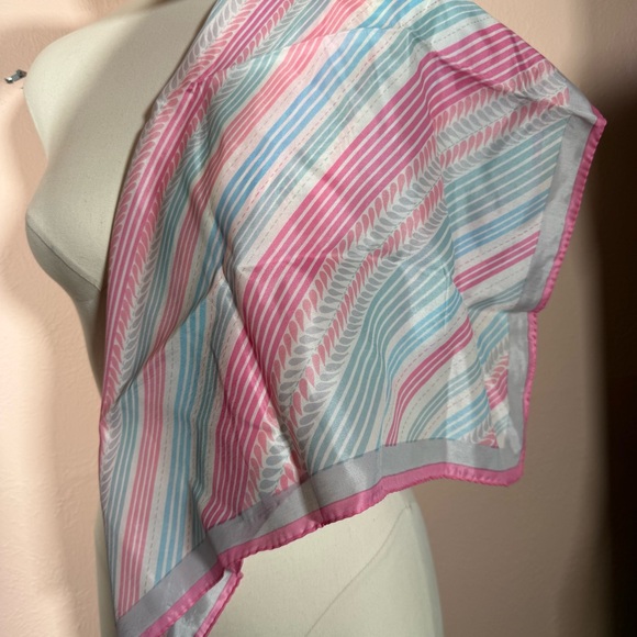 Vintage 1950 1960’s Cotton Candy Pastel Retro Stripe Hand rolled edges Scarf - Picture 8 of 16